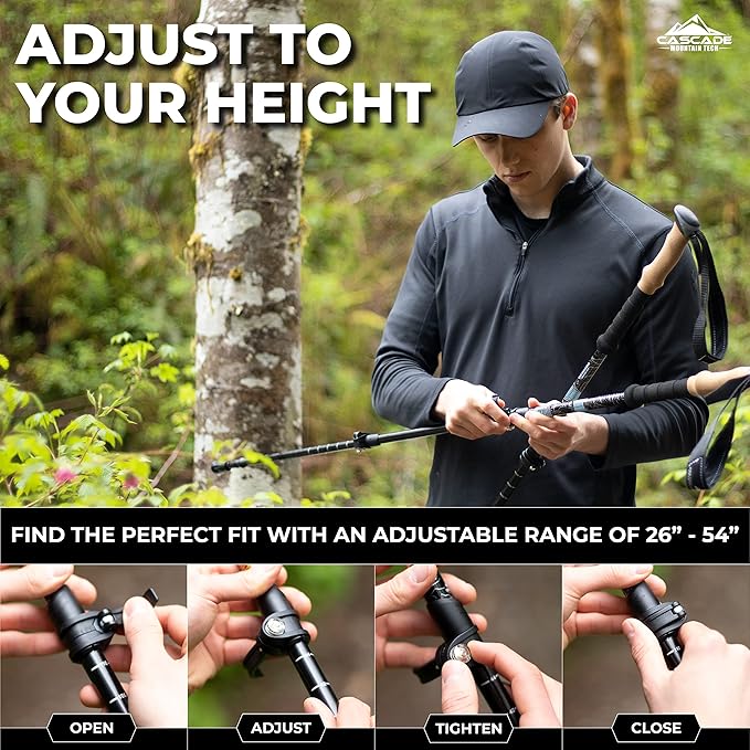 Cascade Mountain Tech Trekking Poles - Carbon Fiber Monopod Walking or Hiking Sticks with with Accessories Mount and Adjustable Quick Locks