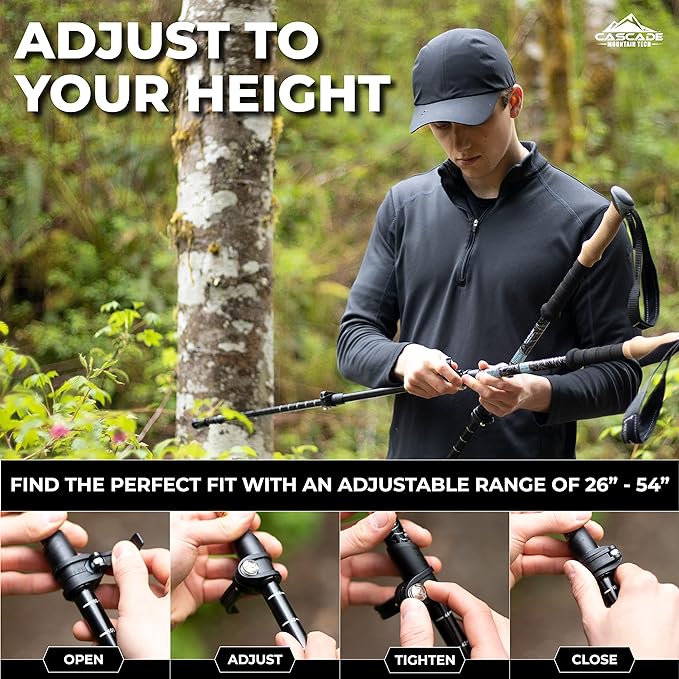 Cascade Mountain Tech Trekking Poles - Carbon Fiber Monopod Walking or Hiking Sticks with with Accessories Mount and Adjustable Quick Locks
