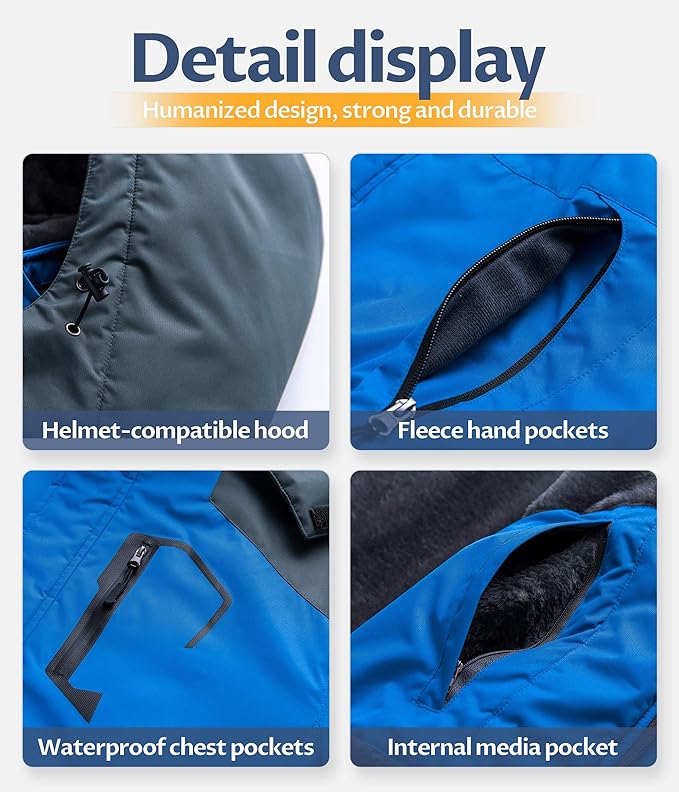 CREATMO US Men's Mountain Waterproof Ski Jacket - Windproof Snowboarding Warm Winter Coat Raincoat