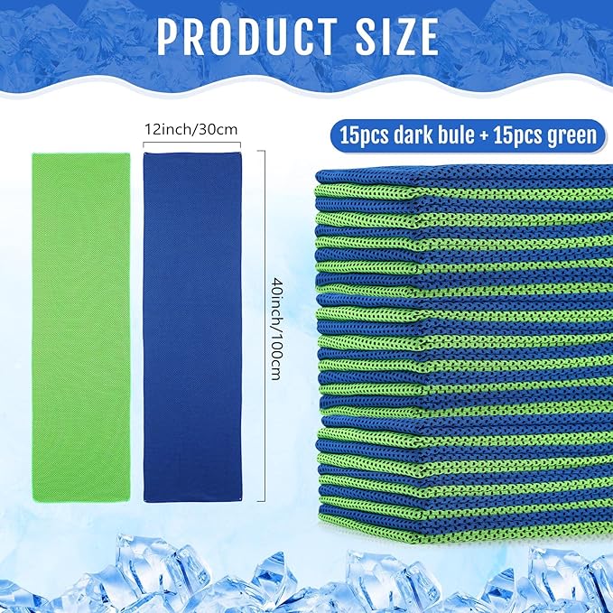 Hosuly 30 Pack Cooling Towels, 40"x12" Ice Breathable Soft Chilly Sweat Rag Microfiber Workout Rags for Gym Cooling Towels for Neck and Face for Yoga Golf Sport Running