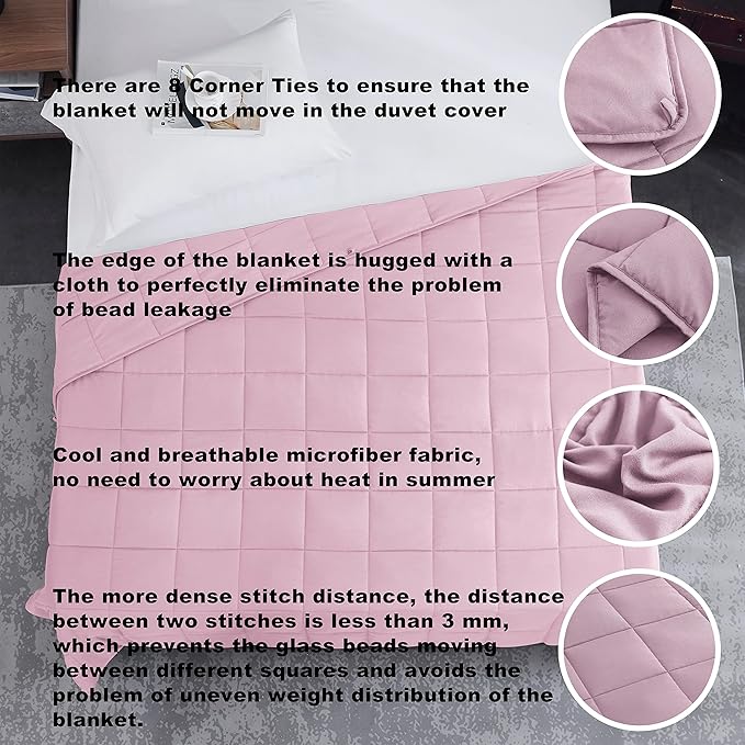 L'AGRATY Weighted Blanket - 48"x72" 20lbs Cooling Breathable Heavy Blanket Microfiber Material with Glass Beads for Adult All-Season Summer Fall Winter Soft Thick Comfort