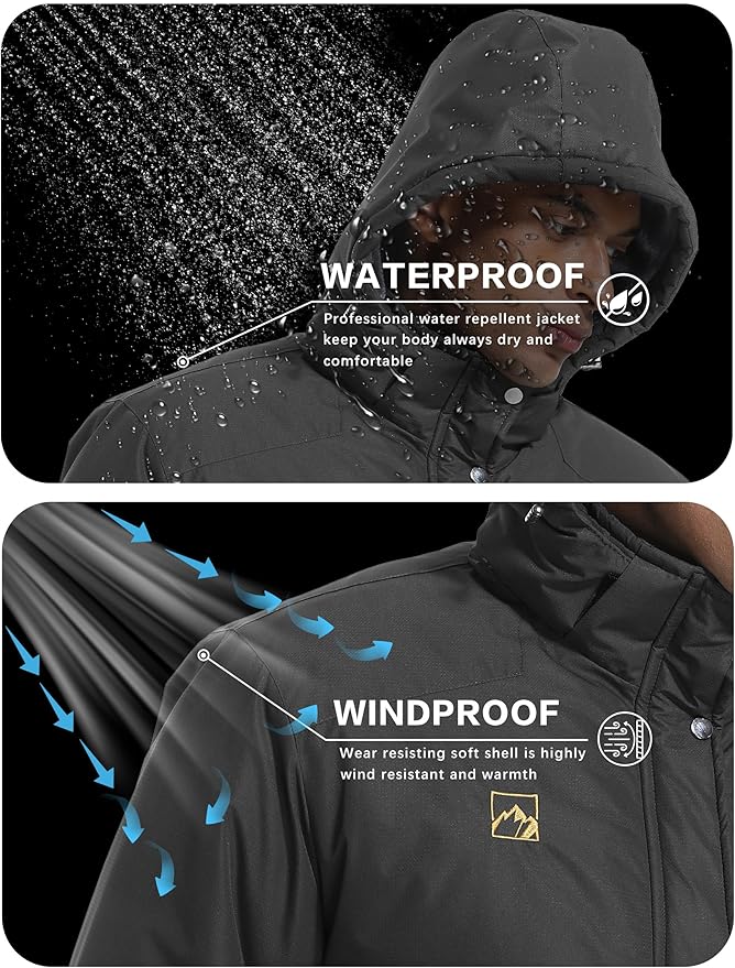 WENRONSTA Men's Ski Snow Jacket Winter Coat Warm Waterproof Windbreaker Mountain Snowboarding Hooded Hiking Traval