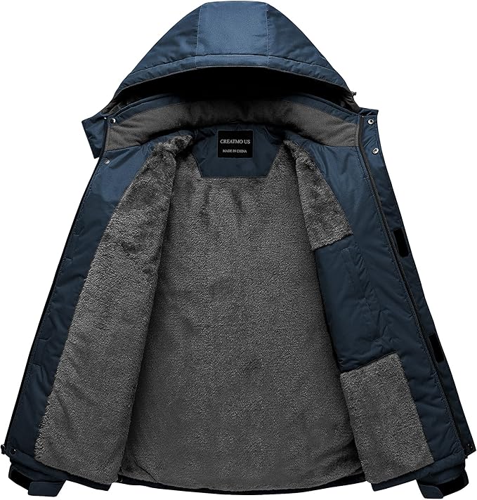 CREATMO US Men's Mountain Waterproof Ski Jacket - Windproof Snowboarding Warm Winter Coat Raincoat