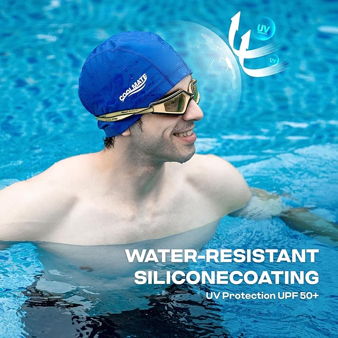 COOLMATE Fabric Swim Cap for Adult Women Men Kid 3 4 6 8 14 16, Silicone Water Resistant Layer, Cloth Swim Cap Gifts for Swimmers, Lightweight for Pool, Lap Swimming (1 pc)