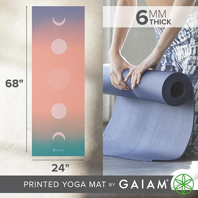 Gaiam Yoga Mat - Premium 6mm Print Extra Thick Non Slip Exercise & Fitness Mat for All Types of Yoga, Pilates & Floor Workouts (68"L x 24"W x 6mm Thick)