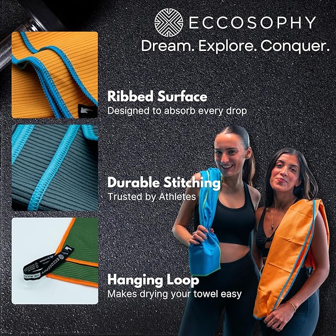 ECCOSOPHY Microfiber Beach Towel – Quick Dry Gym Towel, Highly Absorbent with Ribbed Texture, Lightweight – Ideal for Travel, Pool, Yoga, Fitness & Outdoor Adventures – 60x30 Cherry