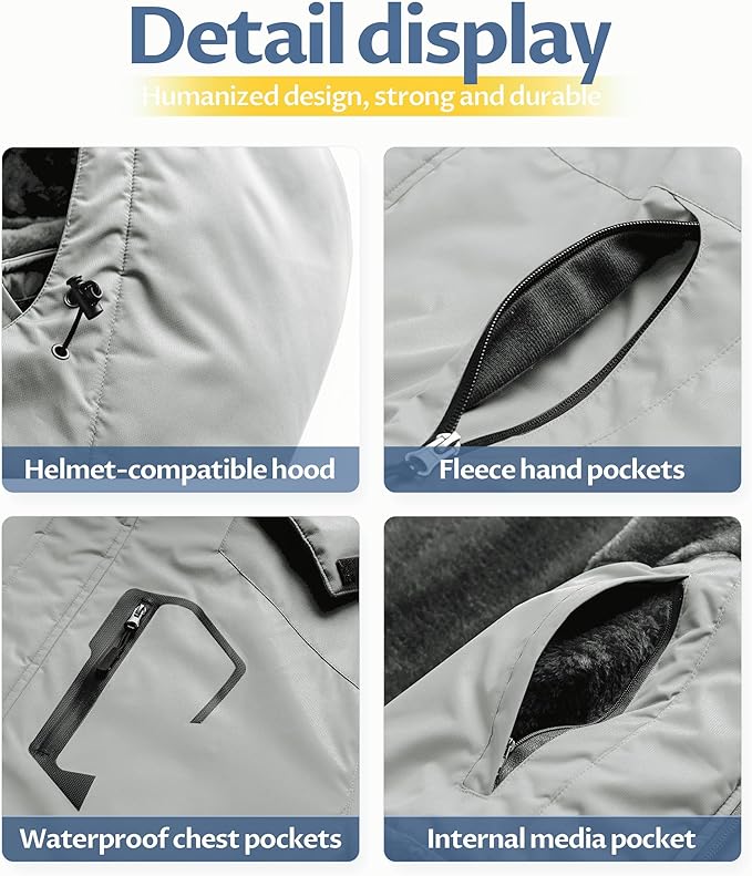 CREATMO US Men's Mountain Waterproof Ski Jacket - Windproof Snowboarding Warm Winter Coat Raincoat