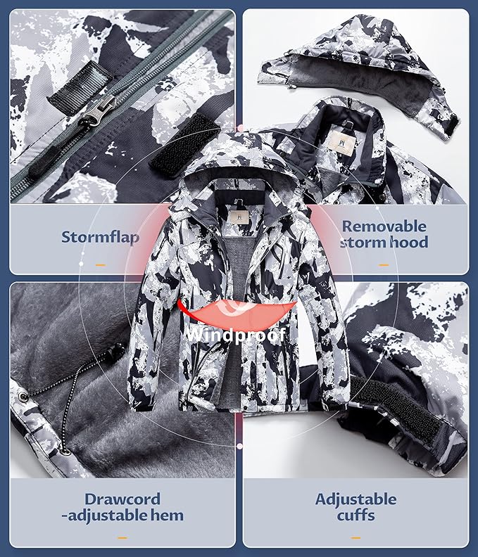 CREATMO US Men's Mountain Waterproof Ski Jacket - Windproof Snowboarding Warm Winter Coat Raincoat