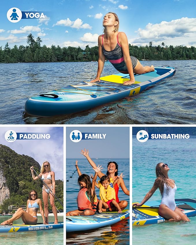 Bigfly Inflatable Stand Up Paddle Board 11’*34”*6”, Blow Up Paddle Board for Adults,with Detachable Fins, Pump, Floating Paddle, Safety Leash,Backpack