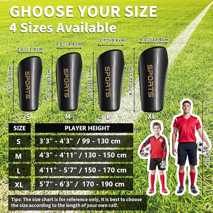 Soccer Shin Guards for Kids Youth Adults - Shin Pads and Sleeves with Optimized Insert Pocket for Boys Girls Men Women for Football Games - Protective Soccer Equipment