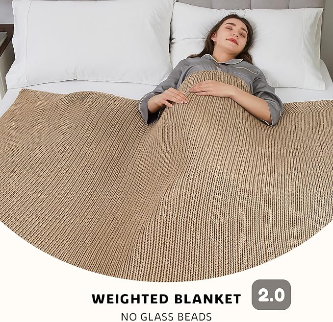 L'AGRATY Knitted Weighted Blanket - 50"x60" 10lbs Cooling Chunky Knit Heavy Blanket for Adults Braided Crochet Throw Thick Cable Yarn Knit Decorative No Beads Evenly Weighted Machine Washable