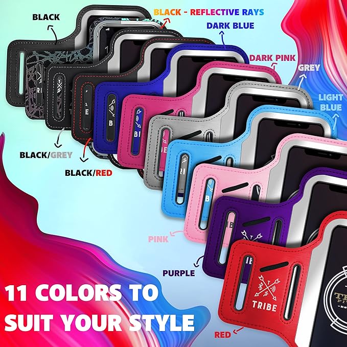 TRIBE Running Phone Holder Armband. iPhone & Galaxy Cell Phone Sports Arm Bands for Women, Men, Runners, Jogging, Walking, Exercise & Gym Workout. Fits All Smartphones. Adjustable Strap, CC/Key Pocket
