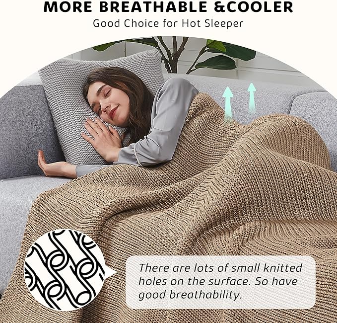 L'AGRATY Knitted Weighted Blanket - 50"x60" 7lbs Cooling Chunky Knit Heavy Blanket for Adults Braided Crochet Throw Thick Cable Yarn Knit Decorative No Beads Evenly Weighted Machine Washable