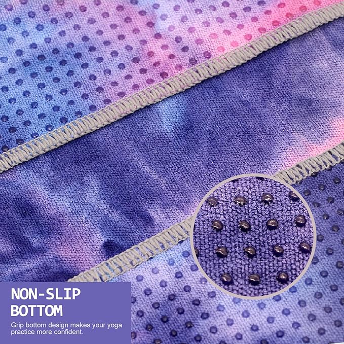 Eunzel 2 Pack Yoga Towel,Hot Yoga Mat Towel with Grip Dots Sweat Absorbent Non-Slip for Hot Yoga, Pilates and Workout 24" x72,Purple & Blue/Green & Purple (2 Pack)