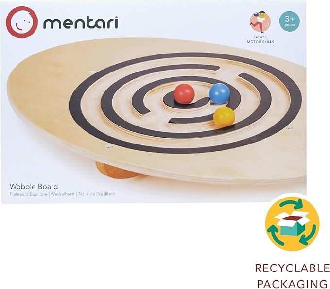 Mentari Toys - Wobble Board - 4pc Balance Maze with Colorful Balls - Wooden Balance Board for Core Strength and Coordination - Develops Focus and Motor Skills in Kids - Age 3+