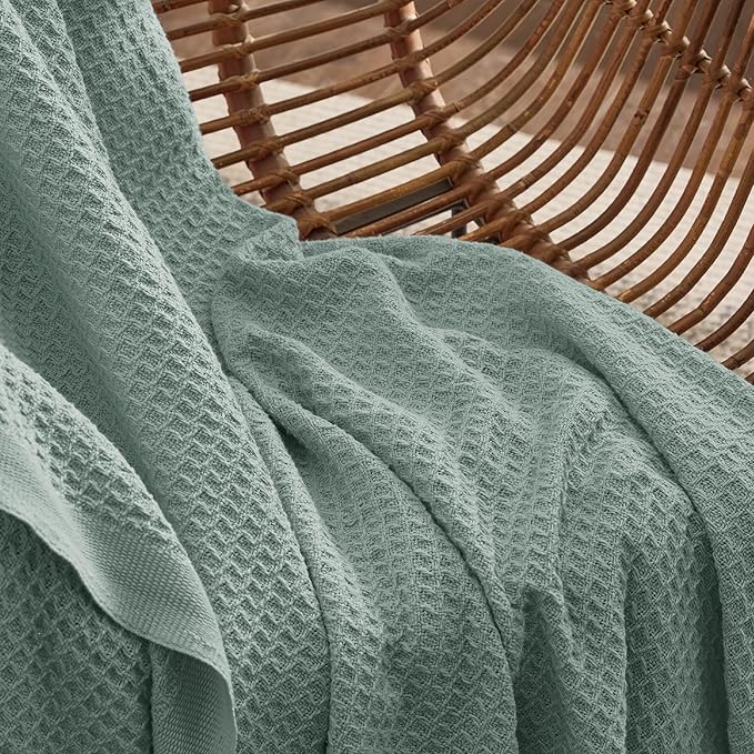 Bedsure 100% Cotton Large Throw Blanket for Couch 50x70 inches - Breathable and Soft, Waffle Weave Throw Blanket for Office, Sage Green