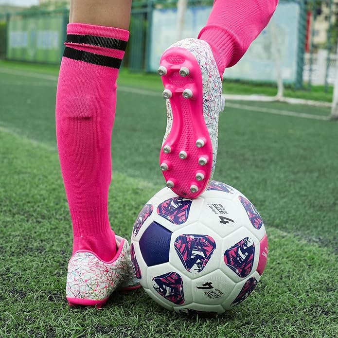brooman Kids Firm Ground Soccer Cleats Girls Football Cleats with Shin Guards and Soccer Socks