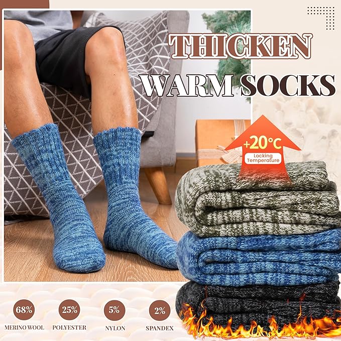 Merino Wool Boot Socks Thermal Winter Ski Thick Warm Hiking Socks for Women Men 3 Pairs