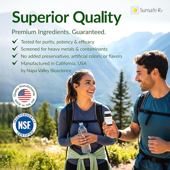 Sunsafe Rx Anti Aging Supplement: Natural Skin Protection Pills with Antioxidants for a Youthful Appearance & Eye Health + Vitamins, Minerals, & 250mg Polypodium Leucotomos (60 Capsules)