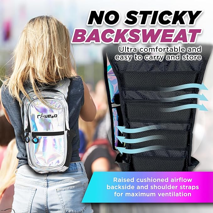 Rave Hydration Backpack β Anti-Theft Festival Hydration Pack with 1.5L Leakproof TPU Bladder β Slim, Insulated Water Pack with Secret Pockets & Breathable Back β for Raves, Music Festivals, EDC