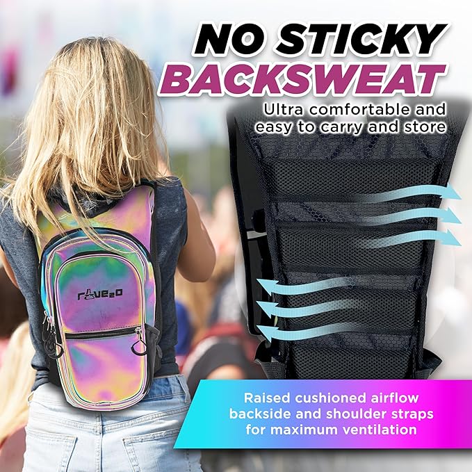 Rave Hydration Backpack β Anti-Theft Festival Hydration Pack with 1.5L Leakproof TPU Bladder β Slim, Insulated Water Pack with Secret Pockets & Breathable Back β for Raves, Music Festivals, EDC