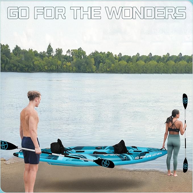 UPWELL 11'/14'6”Inflatable Kayak with Drop Stitch Floor and Accessories Including Kayak Seat with Thickened Cushion, Paddle, Fin, Repair Kits, Carry Bag and Hand Pump