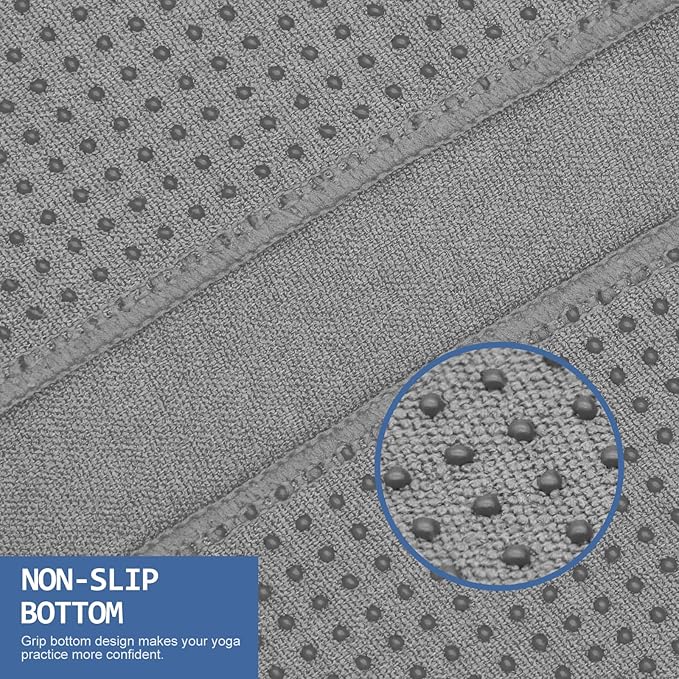 Eunzel 2 Pack Yoga Towel,Hot Yoga Mat Towel with Grip Dots Sweat Absorbent Non-Slip for Hot Yoga, Pilates and Workout 24" x72,Dark Grey (2 Pack)