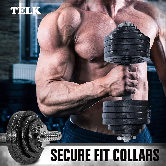 TELK – Adjustable Dumbbell Set – Home Gym Weight Set with Baked Enamel Cast Iron Plates – Space-Saving Free Weights for Strength Training