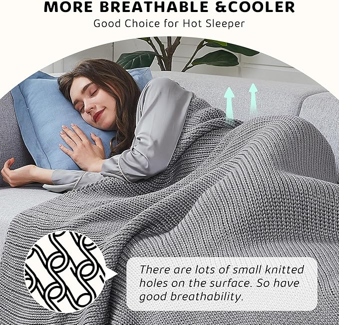 L'AGRATY Knitted Weighted Blanket - 48"x72" 15lbs Cooling Chunky Knit Heavy Blanket for Adults Braided Crochet Throw Thick Cable Yarn Knit Decorative No Beads Evenly Weighted Machine Washable