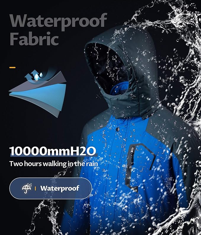 CREATMO US Men's Mountain Waterproof Ski Jacket - Windproof Snowboarding Warm Winter Coat Raincoat