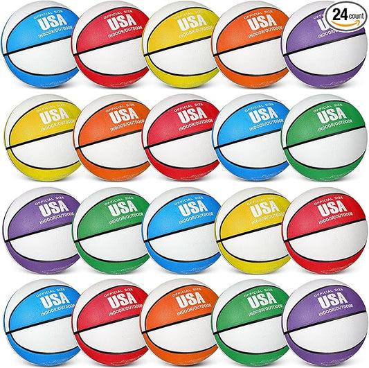 Libima 24 Pcs Rubber Basketballs Bulk with Pump Official Size Multicolor Basket Balls Youth Streetballs Set for Adult Boys Girls Gifts Indoor Outdoor Training Practice