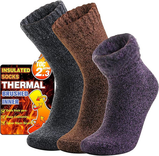 3 Pairs Warm Thermal Socks for Women & Men Winter Ski Thick Boot Insulated Socks for Cold Weather