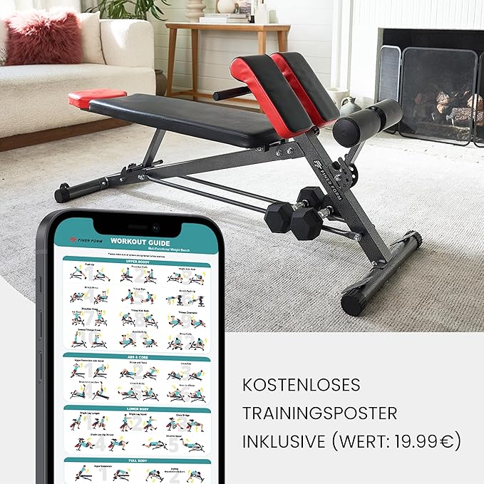 Finer Form Multi-Functional Weight Bench for Full All-in-One Body Workout – Versatile Adjustable Workout Bench for Home Gym. Fitness equipment perfect for Back HyperExtension, Bench Press, Roman Chair Exercise, Sit up. Adjusts to Decline or Flat Bench.