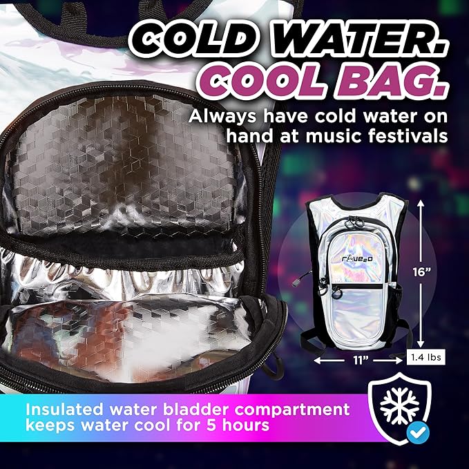 Rave Hydration Backpack β Anti-Theft Festival Hydration Pack with 1.5L Leakproof TPU Bladder β Slim, Insulated Water Pack with Secret Pockets & Breathable Back β for Raves, Music Festivals, EDC