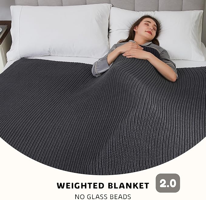L'AGRATY Knitted Weighted Blanket - 60"x80" 20lbs Cooling Chunky Knit Heavy Blanket for Adults Braided Crochet Throw Thick Cable Yarn Knit Decorative No Beads Evenly Weighted Machine Washable