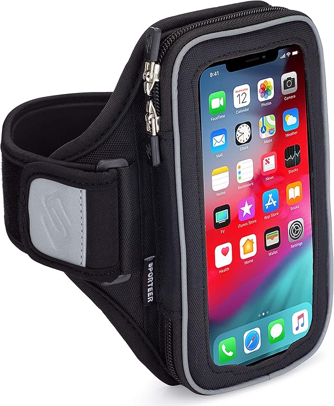 Sporteer Velocity V8 Running Armband - Compatible with iPhone 16 Pro Max, 16 Plus, 15/14 Pro Max, 16/15/14 Pro, iPhone 16/15/14, Galaxy S24+, S23 Plus, Pixel, & Many More Cell Phones - FITS Cases