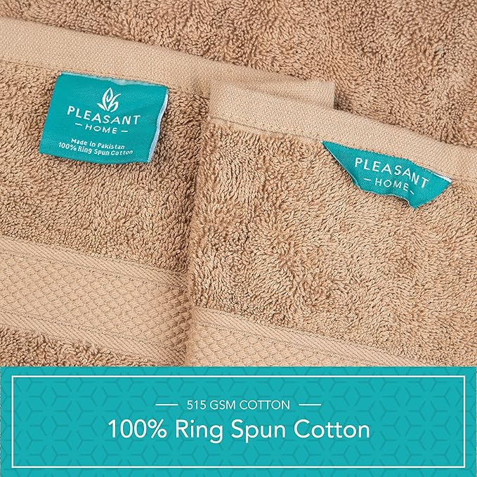 Pleasant Home Bath Towels Set of 6 (24” x 50”) 100% Cotton, 515 GSM | Lightweight, Soft & Absorbent Luxury Towels for Bathroom | for Gym, Pool & Spa | 6 Pack, Mocha
