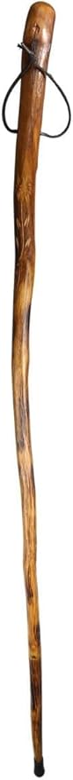 SE 60-Inch Natural Wood Walking Stick with Root Head & Steel Tip - Hand-Carved Floral Design, Huangtang Wood, Grooved Grip - WS631-60RH