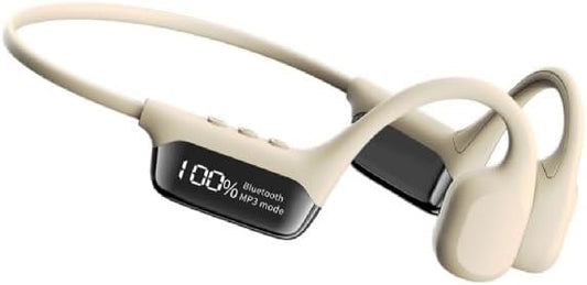 IHAO Swimming Headphones True Bone Conduction Open Ear Headset MP3 Player Built-in 32G Memory IP68 Underwater Waterproof Stereo Bluetooth Earphone for Driving Bicycling Running Skiing-White