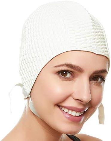 Beemo Swim Cap Women Chin Strap Bubble Crepe Latex Long Short Hair Swimming Caps