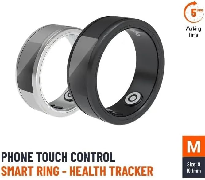 Smart Ring Health Tracker 19.1mm, 5 Days Working Time, Heart Rate & Body Temperature, Fitness & Calorie Tracker, Blood Oxygen, Menstrual Cycle Monitor – Black