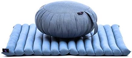 Leewadee Meditation Cushion Set – 1 Round Zafu Meditation Pillow and 1 Square Roll-Up Zabuton Meditation Mat, Pillows Bundle Filled with Kapok