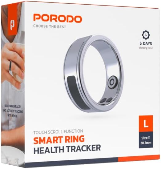 Phone Touch Control Smart Ring Health Tracker, 5 Days Working Time, Heart Rate & Body Temperature, Fitness Tracker, Calorie Counter, Blood Oxygen, Menstrual Cycle Monitor – Silver (20.7mm)