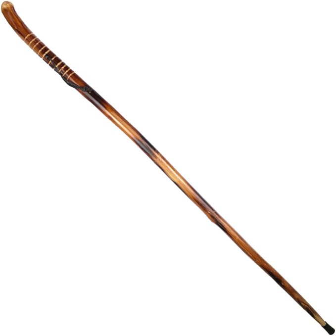 SE Natural Wood Walking Stick with Root Head, Carved Hand Grip, Steel Spike and Metal-Reinforced Tip Cover, 55" - WS631-52RH