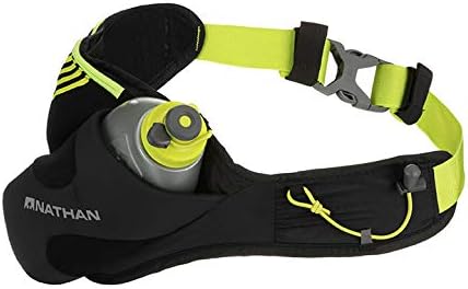 Nathan Peak Running Hydration Waist Pack Belt w/ Speed Draw Flask Water Bottle, 18oz/535 ml Push/Pull Race Cap, Expandable Zippered Stretch Pocket