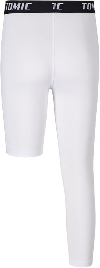 Tomic Youth Boys Kids One Leg 3/4 Leggings Compression Pants for Basketball Soccer Sports Athletic Training Tights Base Layer