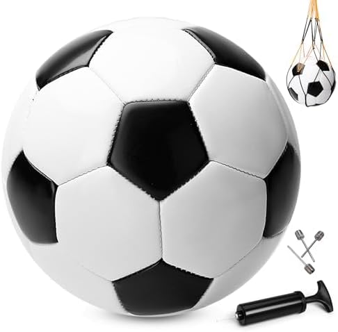 Soccer Ball Size 3/4/5 with Pump & Bag - Pack of 1, 2 or 3 - Official Size & Weight - Classic Black & White - Indoor Outdoor Use - Durable & Long-Lasting - Ideal Gift for Toddler, Kids, Youth & Adults