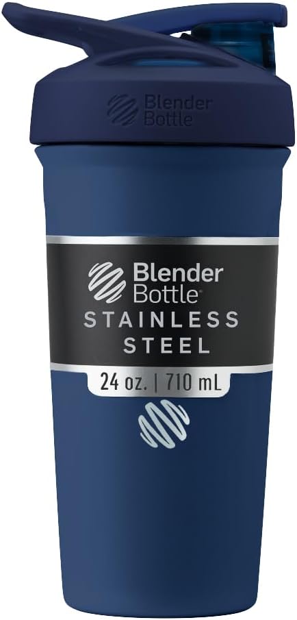 BlenderBottle Sport Insulated Stainless Steel Shaker Bottle with Wire Whisk, 24-Ounce, Navy – Protein Shakes & Hydration for Athletes & Fitness Enthusiasts, Easy Mixing, Keeps Drinks Cold, Lockable Lid