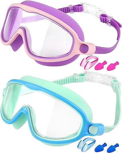 Rantizon Swim Goggles 2 Pack, Wide View Anti Fog&UV Swimming Goggles for Audlt, No Leaking Swim Glasses for Men Women Kids