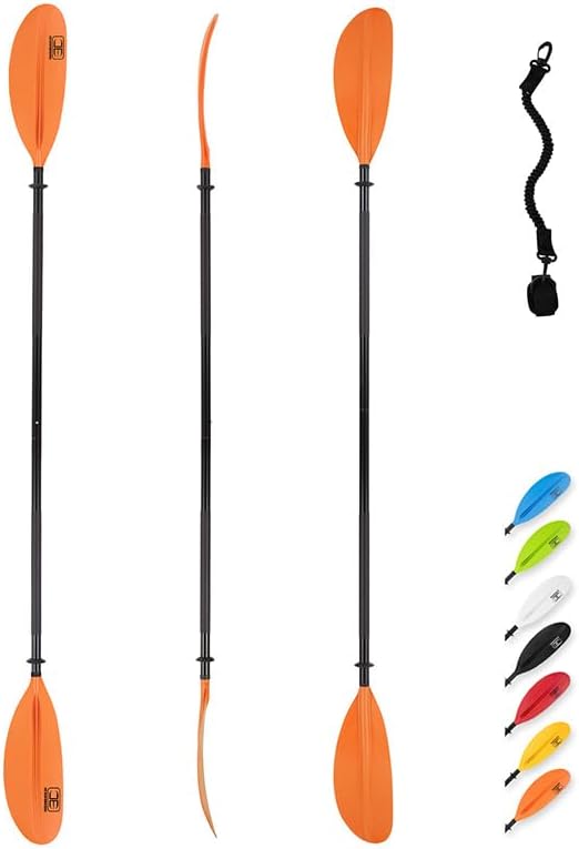 OCEANBROAD Kayak Paddle 86in/218cm, 90.5in/230cm, 95in/241cm Alloy Shaft Kayaking Boating Canoeing Oar with Paddle Leash